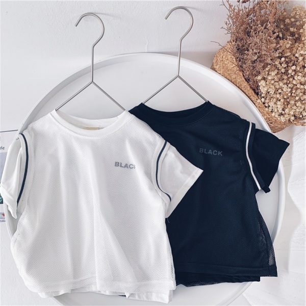 ⁦Boys' Short-Sleeved T-Shirts Loose Tops, Children'S Baby Letters, Hit The Color, Short-Sleeved Tide⁩ - الصورة ⁦6⁩