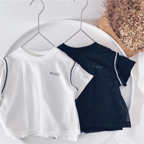 ⁦Boys' Short-Sleeved T-Shirts Loose Tops, Children'S Baby Letters, Hit The Color, Short-Sleeved Tide⁩ - الصورة ⁦4⁩