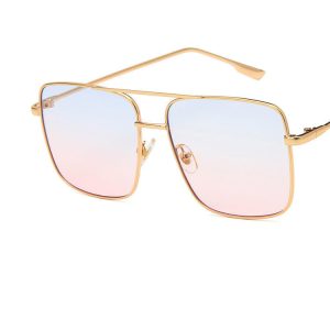 Large Square Metal Flat Mirror Retro Literary Polygonal Glasses Frame Square Large Frame Glasses