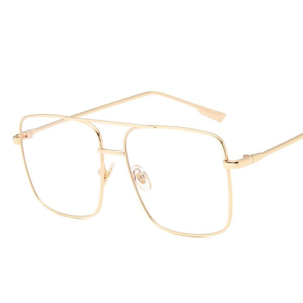 ⁦Large Square Metal Flat Mirror Retro Literary Polygonal Glasses Frame Square Large Frame Glasses⁩ - الصورة ⁦5⁩