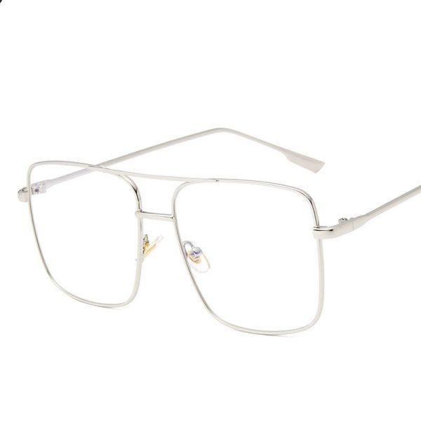 ⁦Large Square Metal Flat Mirror Retro Literary Polygonal Glasses Frame Square Large Frame Glasses⁩ - الصورة ⁦6⁩