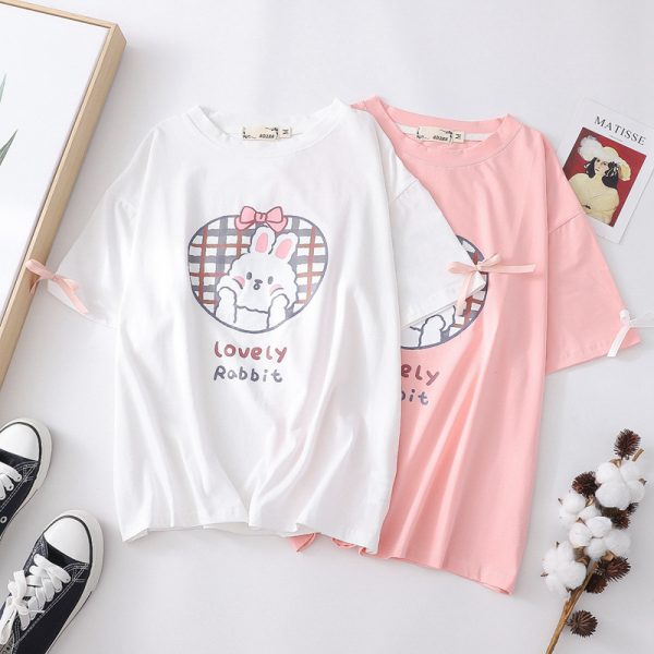 ⁦Bowknot Peach Heart Plaid Print Shirt Bottoming Shirt⁩ - الصورة ⁦5⁩