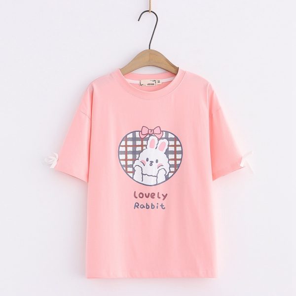 ⁦Bowknot Peach Heart Plaid Print Shirt Bottoming Shirt⁩ - الصورة ⁦2⁩