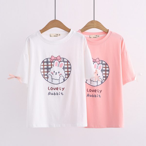 ⁦Bowknot Peach Heart Plaid Print Shirt Bottoming Shirt⁩ - الصورة ⁦3⁩