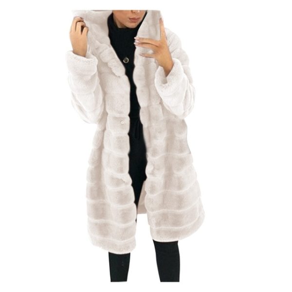 ⁦Jacket Winter White Big Solid Jackets For Women Long Coat⁩ - الصورة ⁦2⁩