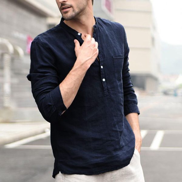 ⁦Plaid Collar Tops Turn Down Men Shirts Clothing⁩ - الصورة ⁦2⁩