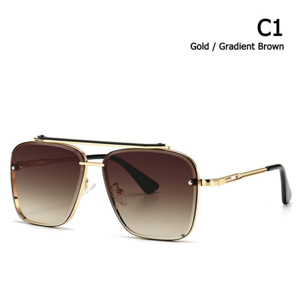 ⁦Sunglasses Glasses Modern Retro Square Frame Sunglasses Street Shot Big Frame Sunglasses⁩ - الصورة ⁦4⁩