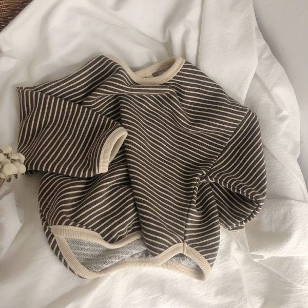 ⁦Boys And Girls T-Shirts With Striped Round Neck And Inner Bottoming Shirt Pullover Loose Loose⁩ - الصورة ⁦3⁩