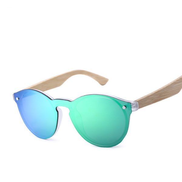⁦Sunglasses Color Film Wood Round Sunglasses Round Fashion Retro Bamboo Glasses For Men And Women⁩ - الصورة ⁦3⁩