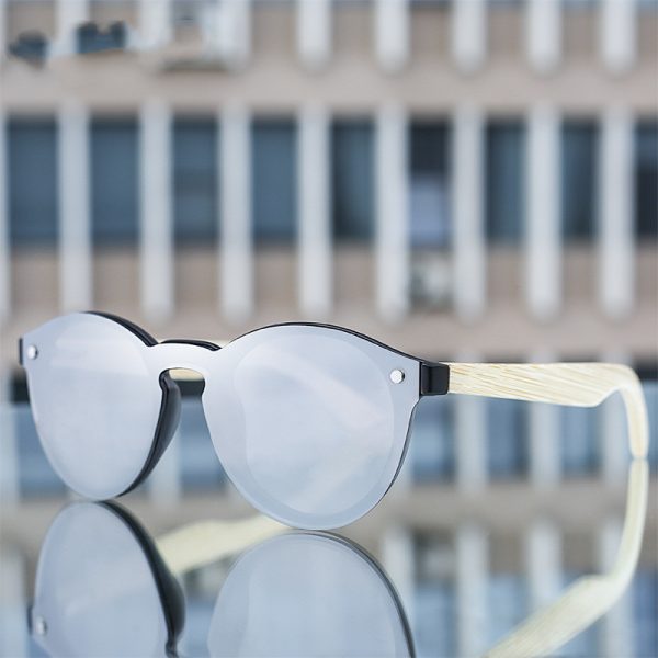 ⁦Sunglasses Color Film Wood Round Sunglasses Round Fashion Retro Bamboo Glasses For Men And Women⁩ - الصورة ⁦5⁩