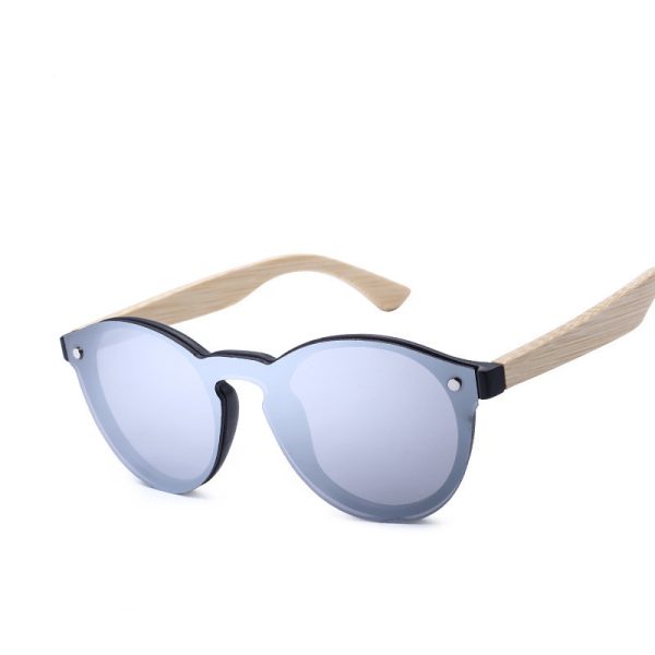 ⁦Sunglasses Color Film Wood Round Sunglasses Round Fashion Retro Bamboo Glasses For Men And Women⁩ - الصورة ⁦2⁩