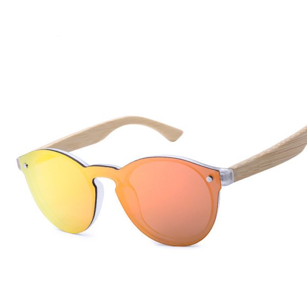 ⁦Sunglasses Color Film Wood Round Sunglasses Round Fashion Retro Bamboo Glasses For Men And Women⁩ - الصورة ⁦4⁩