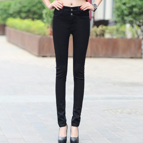 ⁦Women White Denim Jeans Pants Slim Female Girl Jean Trousers⁩ - الصورة ⁦5⁩