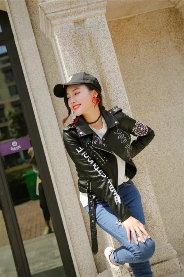 ⁦New Women Autumn Winter Faux Soft Leather Jackets Coats Lady Black⁩ - الصورة ⁦4⁩