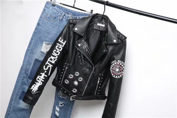 ⁦New Women Autumn Winter Faux Soft Leather Jackets Coats Lady Black⁩ - الصورة ⁦3⁩