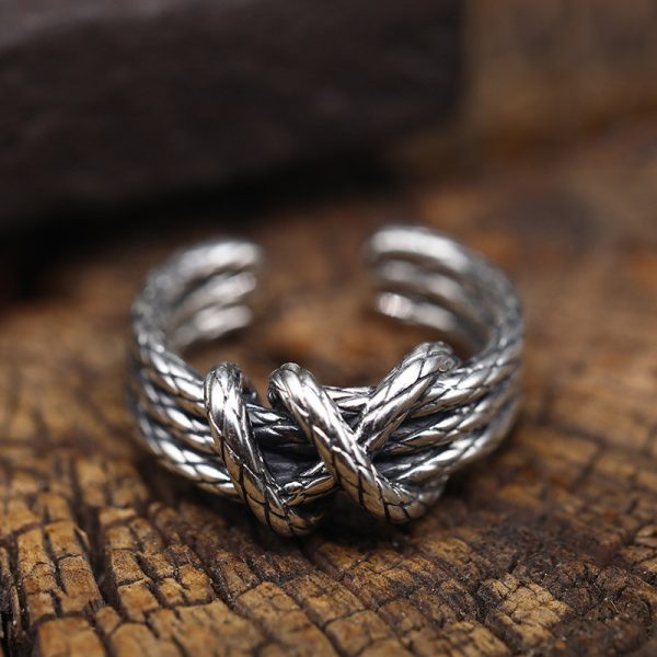 ⁦Sterling Silver Accessories Ring Retro Woven Men And Women Personality Ring⁩ - الصورة ⁦2⁩