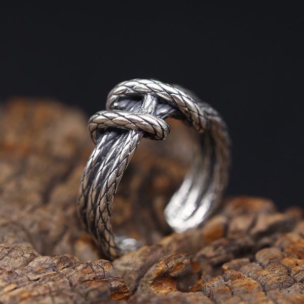 ⁦Sterling Silver Accessories Ring Retro Woven Men And Women Personality Ring⁩ - الصورة ⁦5⁩