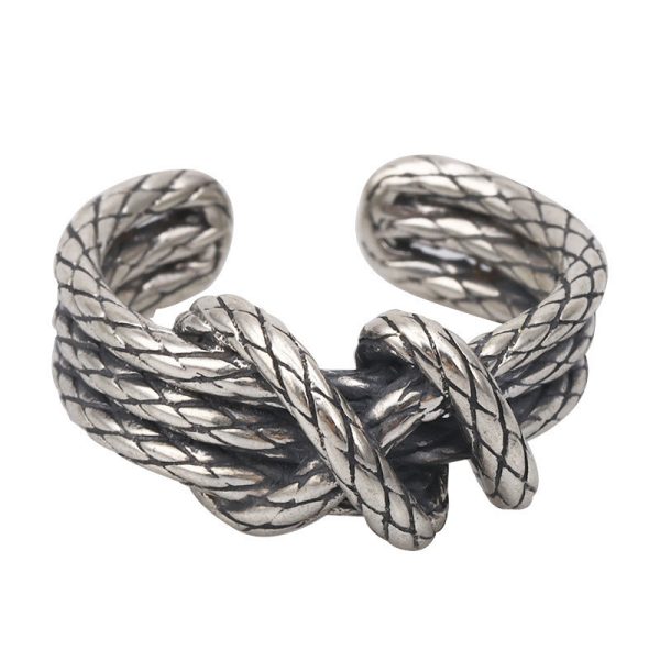 ⁦Sterling Silver Accessories Ring Retro Woven Men And Women Personality Ring⁩ - الصورة ⁦3⁩