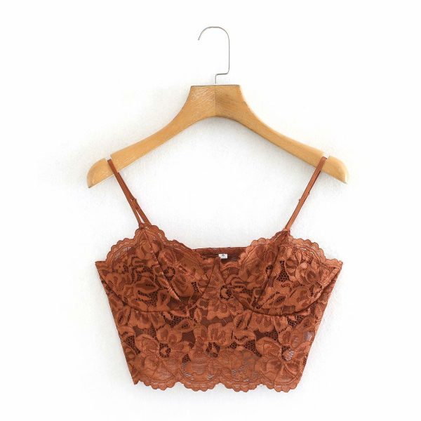 ⁦Tank-Top Camis Cropped Traf Women Chic-Tops Thin-Strap Lace Backless Vintage Female Sexy⁩ - الصورة ⁦3⁩