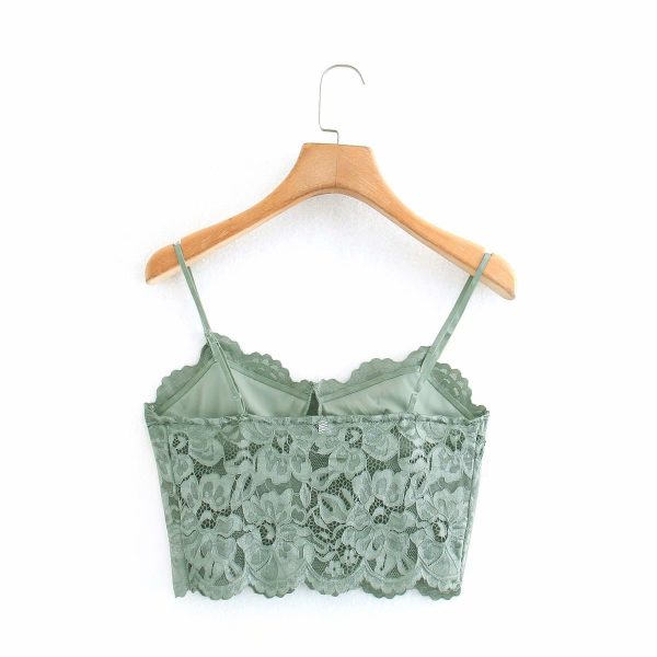 ⁦Tank-Top Camis Cropped Traf Women Chic-Tops Thin-Strap Lace Backless Vintage Female Sexy⁩ - الصورة ⁦5⁩
