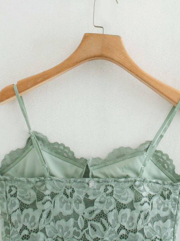 ⁦Tank-Top Camis Cropped Traf Women Chic-Tops Thin-Strap Lace Backless Vintage Female Sexy⁩ - الصورة ⁦4⁩