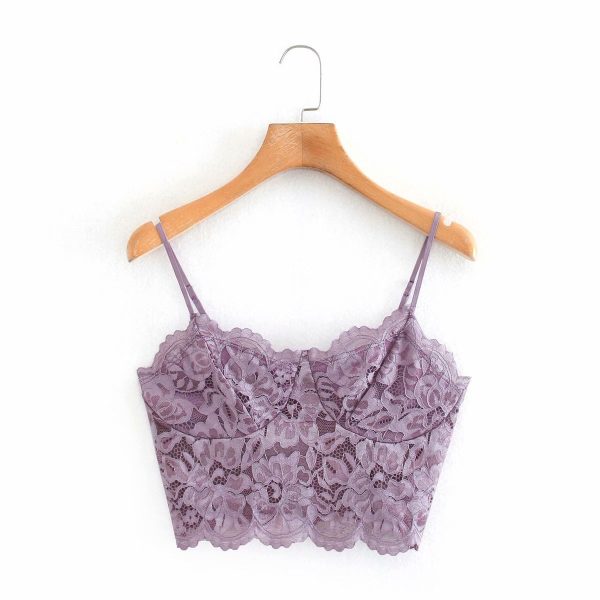⁦Tank-Top Camis Cropped Traf Women Chic-Tops Thin-Strap Lace Backless Vintage Female Sexy⁩ - الصورة ⁦2⁩