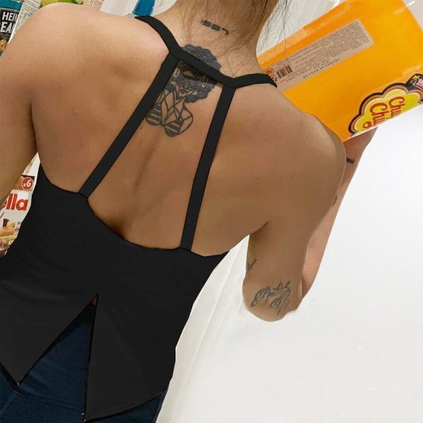 ⁦Sexy Crop Top Vest Women Sports Tank Top Yoga Bras Shoulder Strap Gym Sports Running Jogger Vest With Padded Tops⁩ - الصورة ⁦4⁩