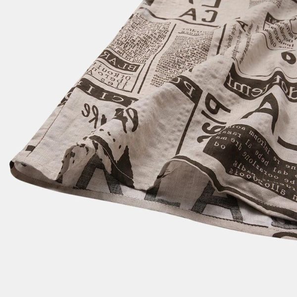 ⁦3xl Men Shirts Vintage Newspaper Print Hawaiian Shirt⁩ - الصورة ⁦3⁩