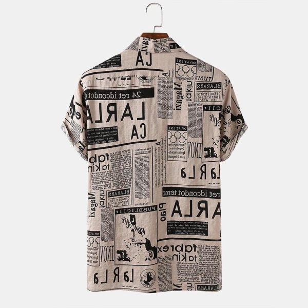 ⁦3xl Men Shirts Vintage Newspaper Print Hawaiian Shirt⁩ - الصورة ⁦2⁩