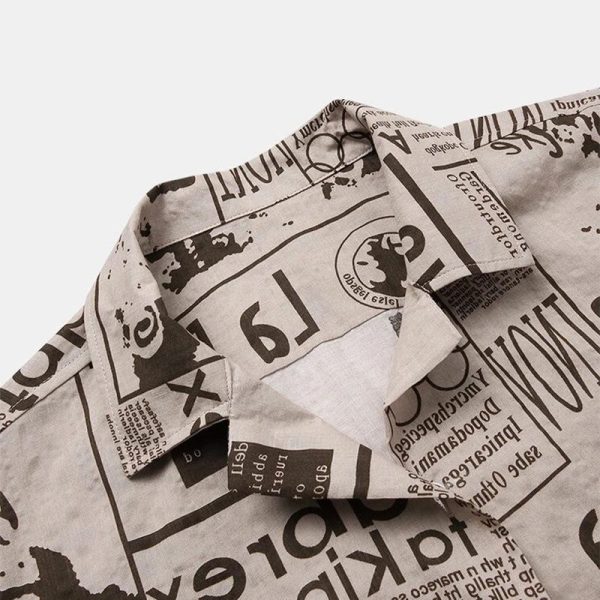 ⁦3xl Men Shirts Vintage Newspaper Print Hawaiian Shirt⁩ - الصورة ⁦4⁩
