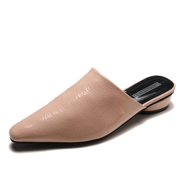 ⁦Womens Flats Shoes Mules Slides Pu Leather Slides Low Heels Pointed Toe Slippers⁩ - الصورة ⁦2⁩