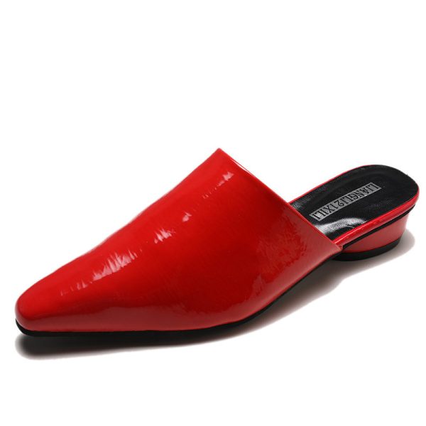 ⁦Womens Flats Shoes Mules Slides Pu Leather Slides Low Heels Pointed Toe Slippers⁩ - الصورة ⁦6⁩