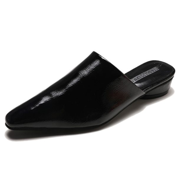 ⁦Womens Flats Shoes Mules Slides Pu Leather Slides Low Heels Pointed Toe Slippers⁩ - الصورة ⁦5⁩