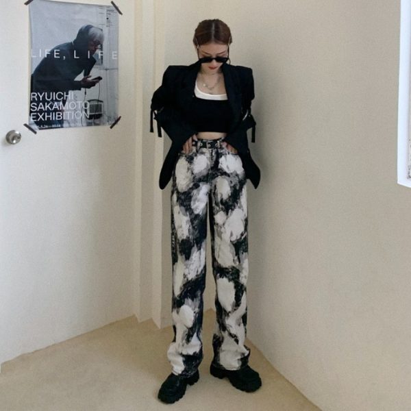 ⁦Straight Loose Wide Leg Pants Women Summer New Jeans High Waist Slim Pants⁩ - الصورة ⁦6⁩