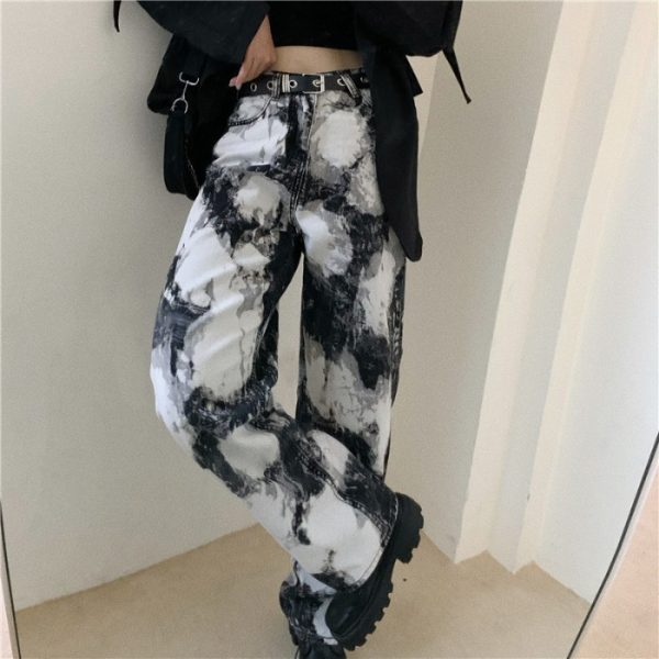 ⁦Straight Loose Wide Leg Pants Women Summer New Jeans High Waist Slim Pants⁩ - الصورة ⁦2⁩