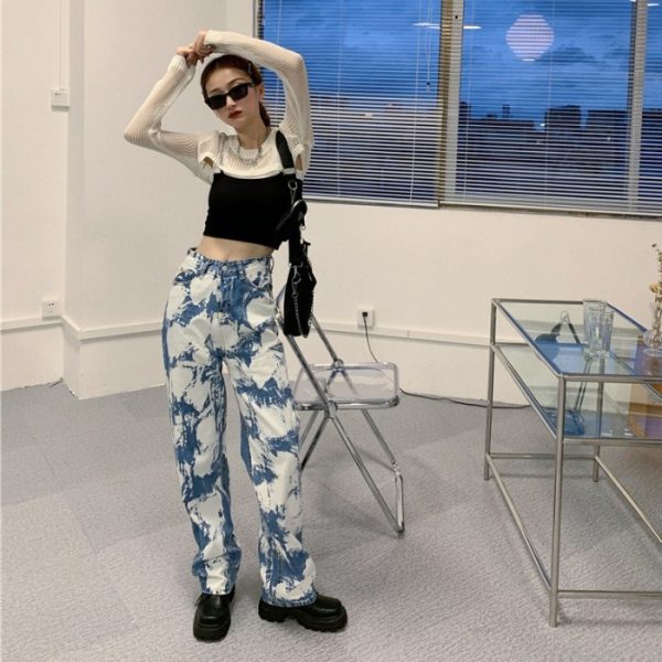 ⁦Straight Loose Wide Leg Pants Women Summer New Jeans High Waist Slim Pants⁩ - الصورة ⁦4⁩