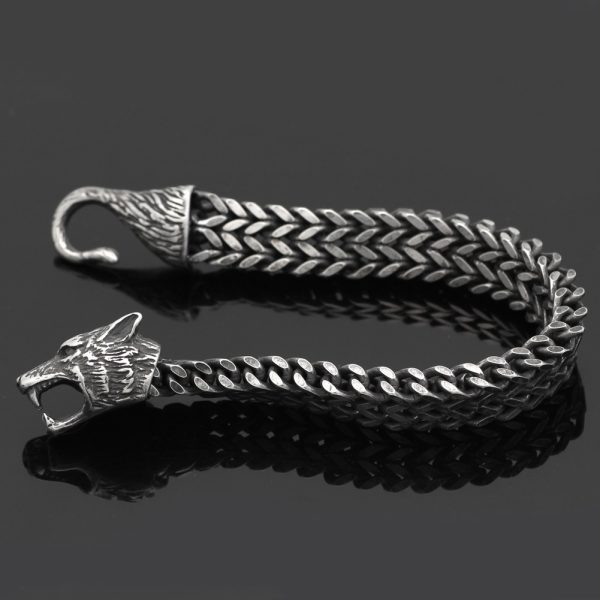 ⁦Bracelet Men Stainless Steel Vintage Black Wolf Head Cuban Chain Hand Wristband Male Fashion Jewelry Wholesale Accessories Gifts⁩ - الصورة ⁦3⁩