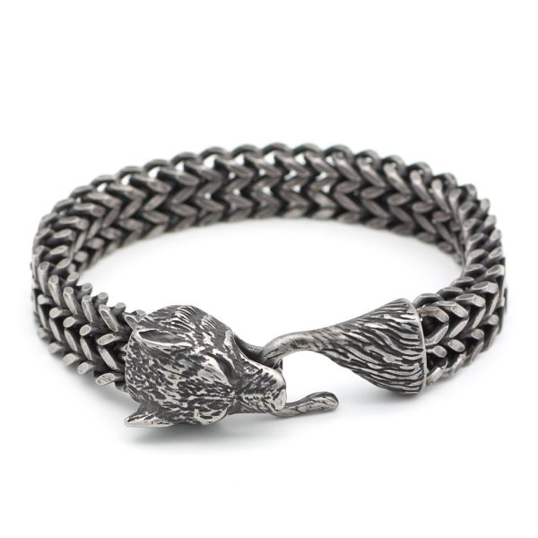 ⁦Bracelet Men Stainless Steel Vintage Black Wolf Head Cuban Chain Hand Wristband Male Fashion Jewelry Wholesale Accessories Gifts⁩ - الصورة ⁦2⁩
