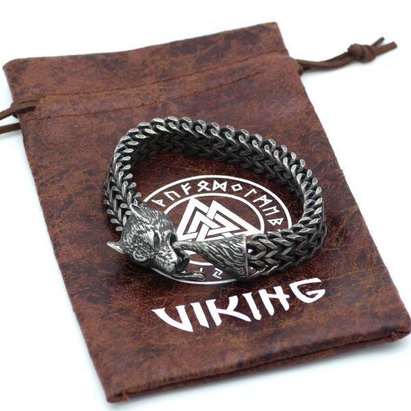 ⁦Bracelet Men Stainless Steel Vintage Black Wolf Head Cuban Chain Hand Wristband Male Fashion Jewelry Wholesale Accessories Gifts⁩ - الصورة ⁦5⁩