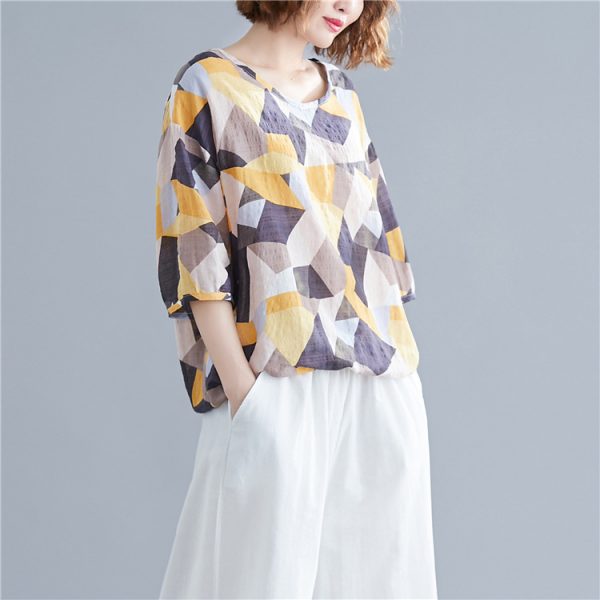 ⁦Summer Print Loose And Slim Fashion V-neck⁩ - الصورة ⁦4⁩
