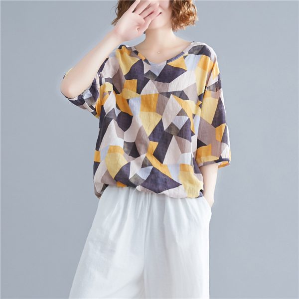 ⁦Summer Print Loose And Slim Fashion V-neck⁩ - الصورة ⁦3⁩