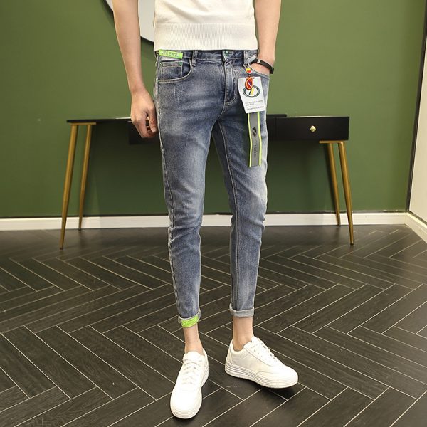 ⁦Spring And Summer New Cropped Jeans Men Korean Version⁩ - الصورة ⁦2⁩