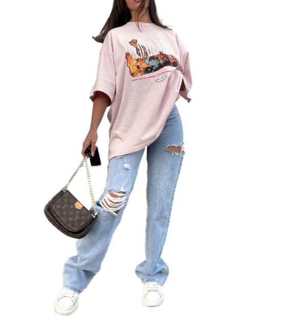 ⁦Women's Fashion Ripped Washed Straight Pants Jeans⁩ - الصورة ⁦4⁩