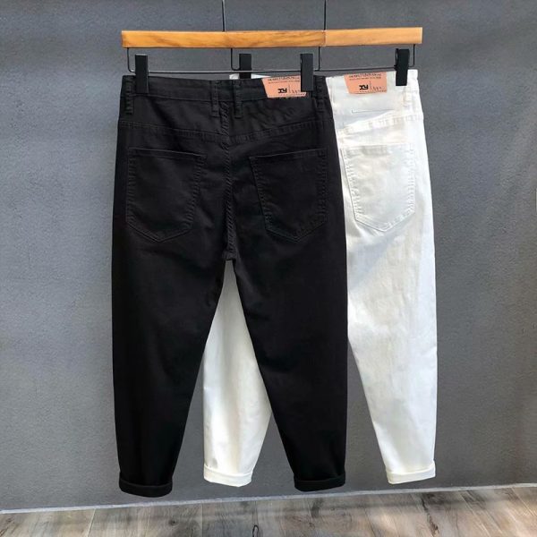 ⁦White Jeans Men''s Small Leg Capris Summer Korea⁩ - الصورة ⁦5⁩
