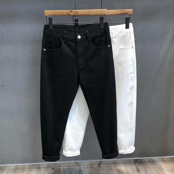 ⁦White Jeans Men''s Small Leg Capris Summer Korea⁩ - الصورة ⁦6⁩