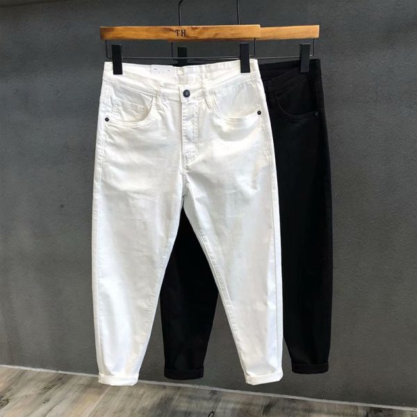 ⁦White Jeans Men''s Small Leg Capris Summer Korea⁩ - الصورة ⁦3⁩