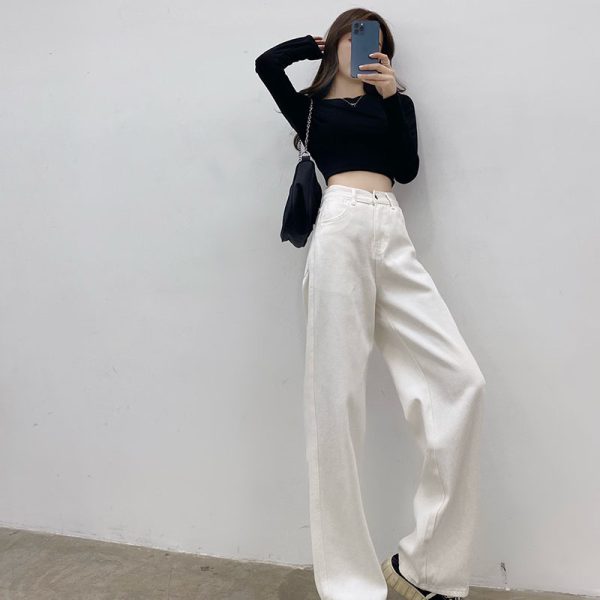 ⁦Loose Casual Pants White Jeans Women Trousers⁩ - الصورة ⁦2⁩