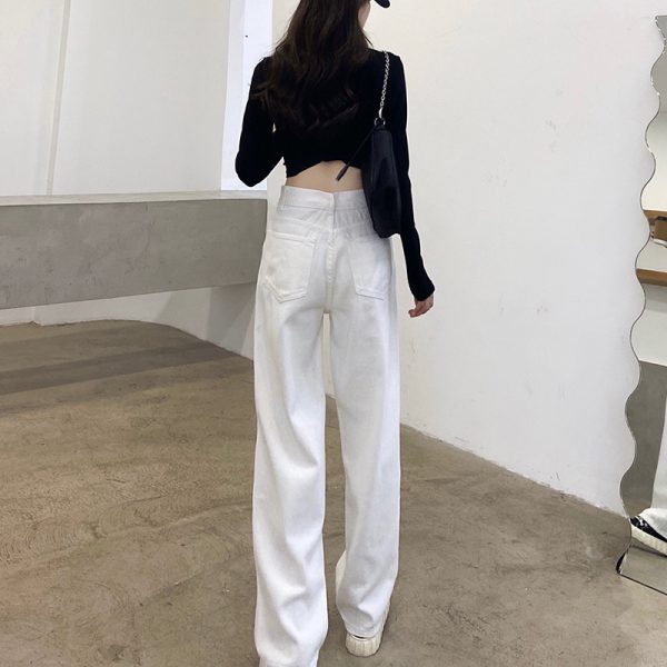 ⁦Loose Casual Pants White Jeans Women Trousers⁩ - الصورة ⁦3⁩