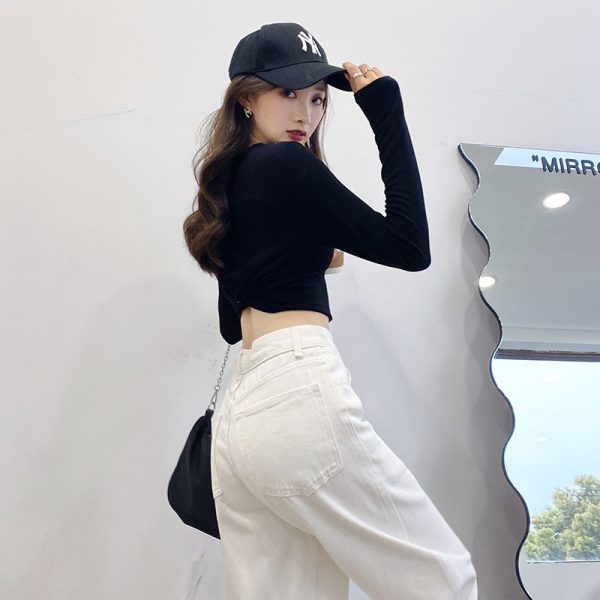⁦Loose Casual Pants White Jeans Women Trousers⁩ - الصورة ⁦5⁩