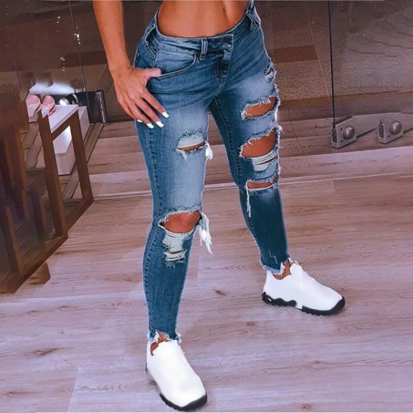 ⁦Street Style Sexy Ripped Jeans For Women⁩ - الصورة ⁦3⁩